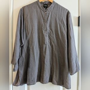 Eileen Fisher Gray Silk Mandarin Collar Blouse